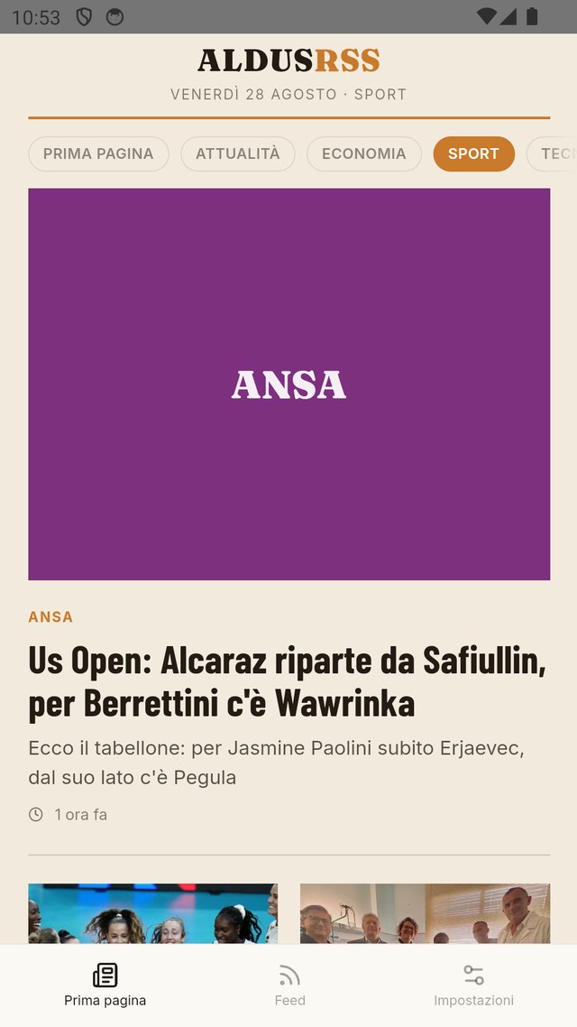 Sezione Sport, impaginazione ad alto contrasto