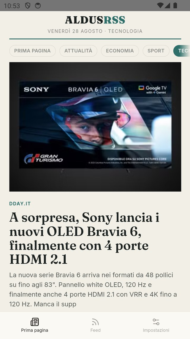 Sezione Tecnologia, layout più visuale